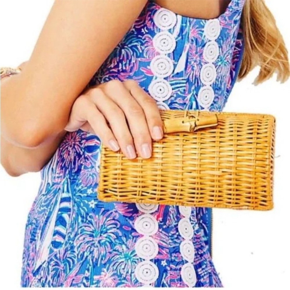 NWT Lilly Pulitzer Wicker Rattan Case Clutch Its A Sailabration
